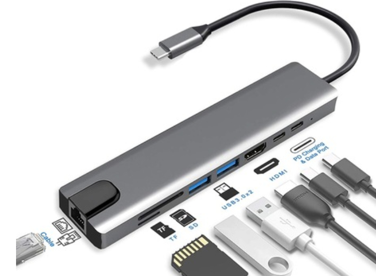 8 IN 1 ETHERNET SD USB TYPE C HUB HDMI GİRİŞLİ MACBOOK ÇEVİRİCİ